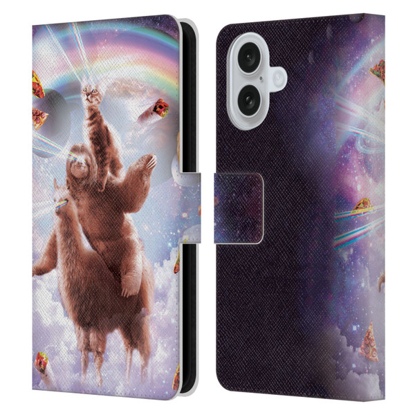 Random Galaxy Space Llama Sloth & Cat Lazer Eyes Leather Book Wallet Case Cover For Apple iPhone 16