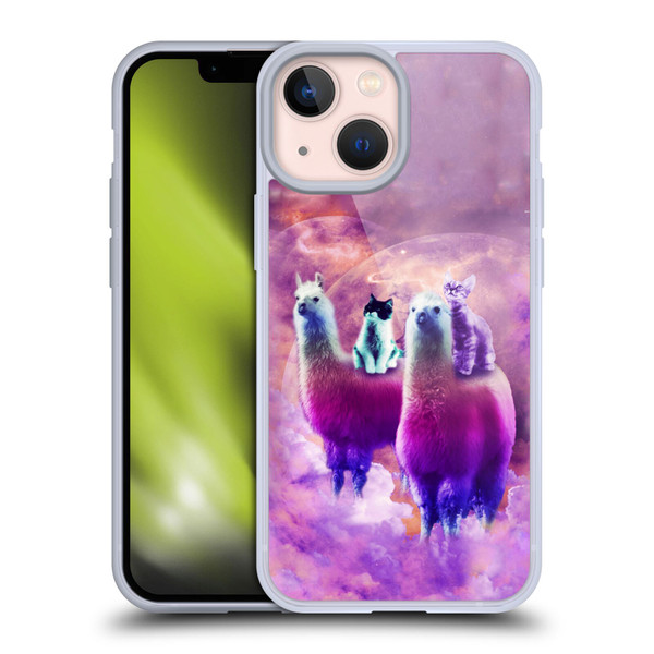 Random Galaxy Space Llama Kitty & Cat Soft Gel Case for Apple iPhone 13 Mini