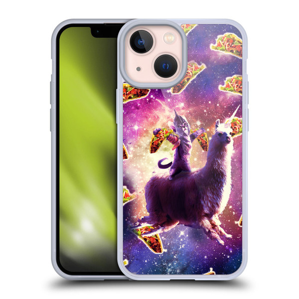 Random Galaxy Space Llama Warrior Cat & Tacos Soft Gel Case for Apple iPhone 13 Mini