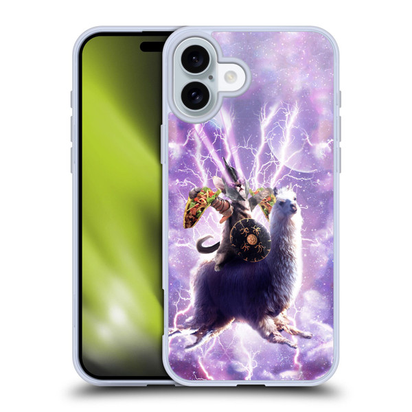 Random Galaxy Space Llama Lazer Cat & Tacos Soft Gel Case for Apple iPhone 16 Plus