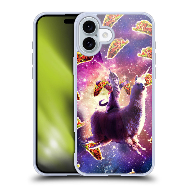 Random Galaxy Space Llama Warrior Cat & Tacos Soft Gel Case for Apple iPhone 16 Plus