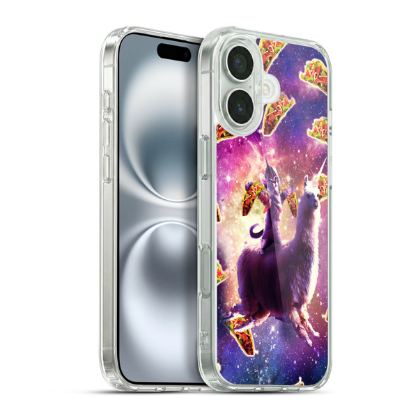 Random Galaxy Space Llama Warrior Cat & Tacos Soft Gel Case for Apple iPhone 16 Plus & MagSafe