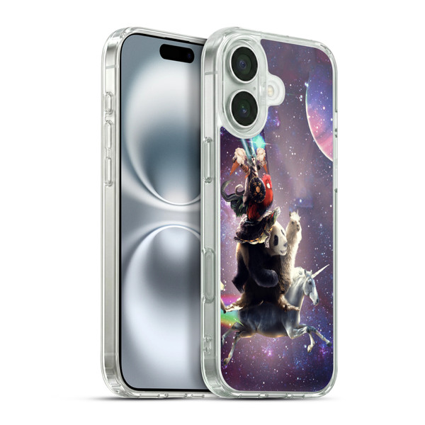 Random Galaxy Space Llama Unicorn Space Ride Soft Gel Case for Apple iPhone 16 Plus & MagSafe