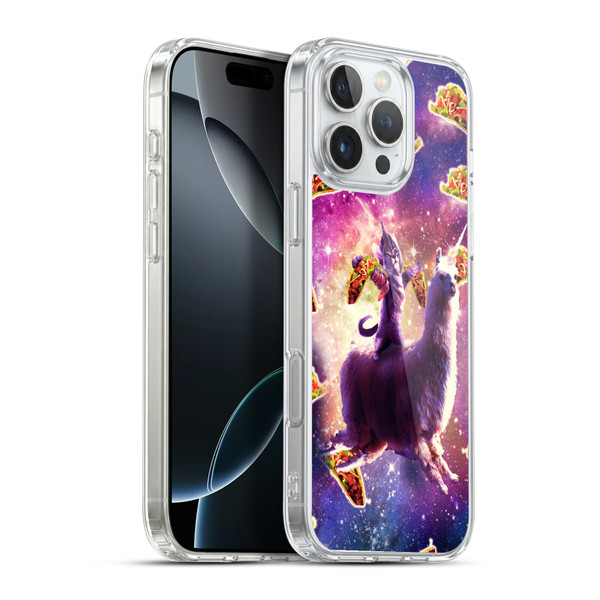 Random Galaxy Space Llama Warrior Cat & Tacos Soft Gel Case for Apple iPhone 16 Pro Max & MagSafe