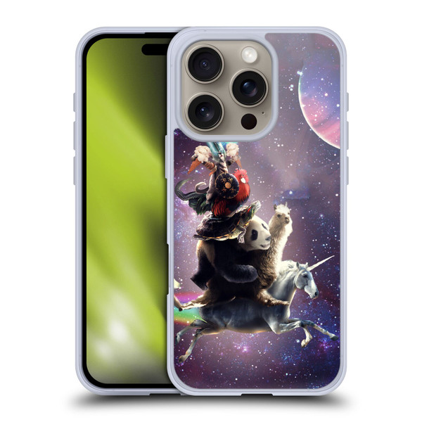 Random Galaxy Space Llama Unicorn Space Ride Soft Gel Case for Apple iPhone 16 Pro