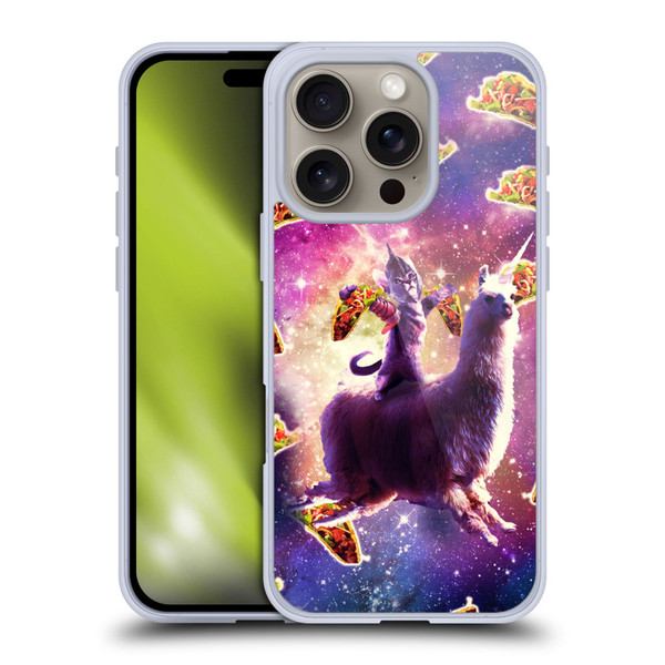 Random Galaxy Space Llama Warrior Cat & Tacos Soft Gel Case for Apple iPhone 16 Pro