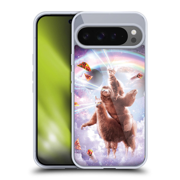 Random Galaxy Space Llama Sloth & Cat Lazer Eyes Soft Gel Case for Google Pixel 9 Pro XL