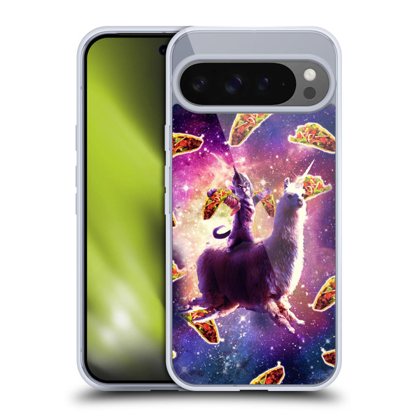 Random Galaxy Space Llama Warrior Cat & Tacos Soft Gel Case for Google Pixel 9 Pro XL