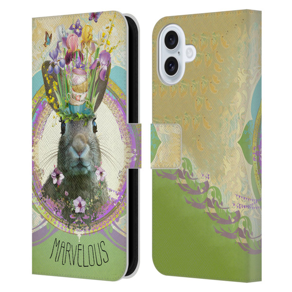 Duirwaigh Boho Animals Rabbit Leather Book Wallet Case Cover For Apple iPhone 16 Plus