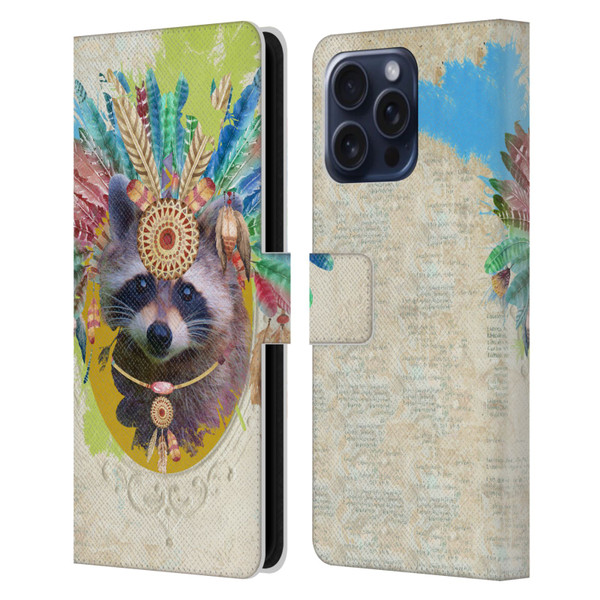 Duirwaigh Boho Animals Raccoon Leather Book Wallet Case Cover For Apple iPhone 16 Pro Max