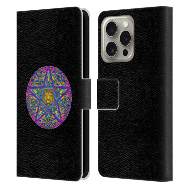 Beth Wilson Celtic Knot Stars Pagan Wicca Pentacle Leather Book Wallet Case Cover For Apple iPhone 16 Pro
