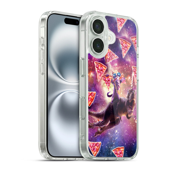 Random Galaxy Space Pizza Ride Thug Cat & Dinosaur Unicorn Soft Gel Case for Apple iPhone 16 & MagSafe