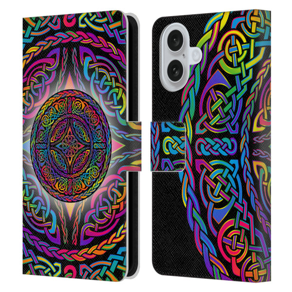 Beth Wilson Rainbow Celtic Knots Shield Leather Book Wallet Case Cover For Apple iPhone 16