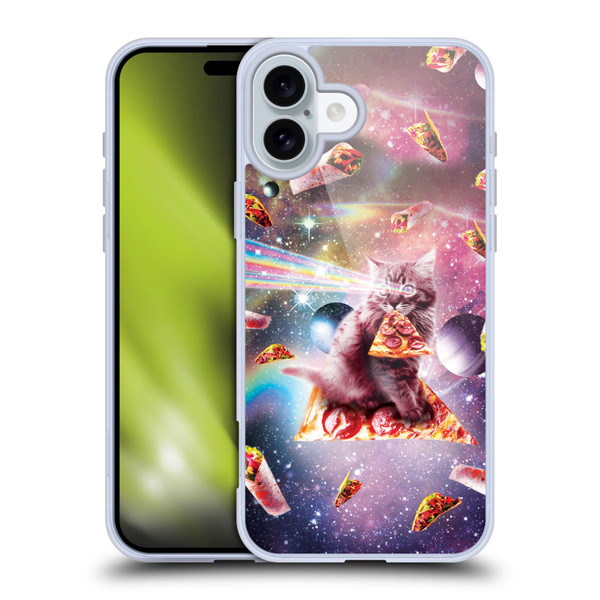 Random Galaxy Space Pizza Ride Outer Space Lazer Cat Soft Gel Case for Apple iPhone 16 Plus