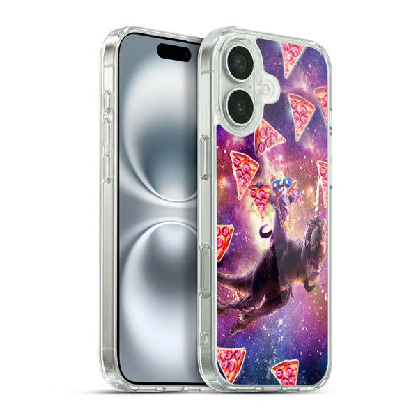 Random Galaxy Space Pizza Ride Thug Cat & Dinosaur Unicorn Soft Gel Case for Apple iPhone 16 Plus & MagSafe