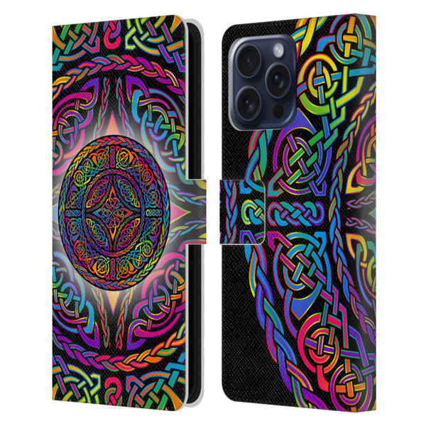 Beth Wilson Rainbow Celtic Knots Shield Leather Book Wallet Case Cover For Apple iPhone 16 Pro Max
