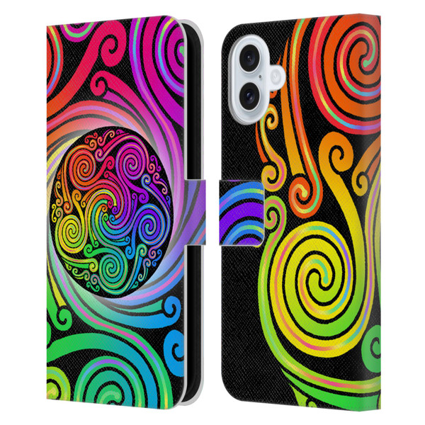 Beth Wilson Rainbow Celtic Knots Spirals Leather Book Wallet Case Cover For Apple iPhone 16 Plus