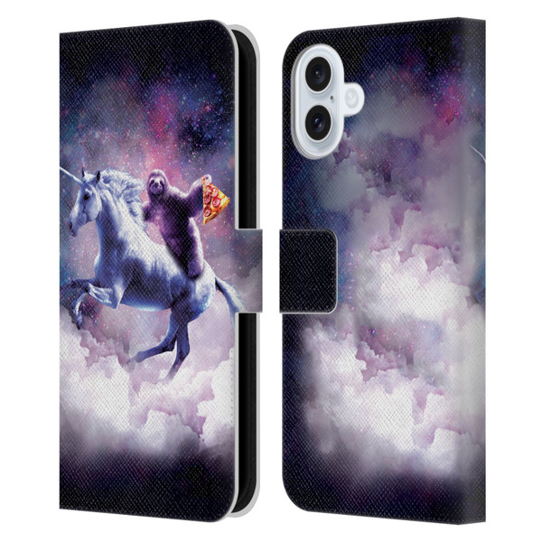 Random Galaxy Space Unicorn Ride Pizza Sloth Leather Book Wallet Case Cover For Apple iPhone 16 Plus
