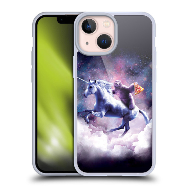 Random Galaxy Space Unicorn Ride Pizza Sloth Soft Gel Case for Apple iPhone 13 Mini