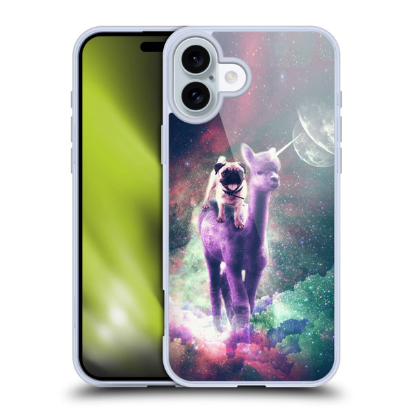 Random Galaxy Space Unicorn Ride Pug Riding Llama Soft Gel Case for Apple iPhone 16 Plus