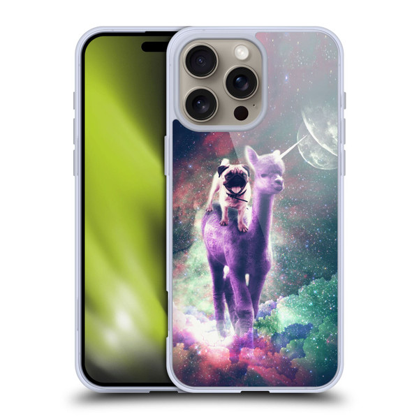 Random Galaxy Space Unicorn Ride Pug Riding Llama Soft Gel Case for Apple iPhone 16 Pro Max