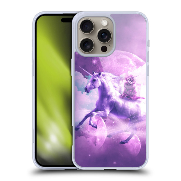 Random Galaxy Space Unicorn Ride Purple Galaxy Cat Soft Gel Case for Apple iPhone 16 Pro Max