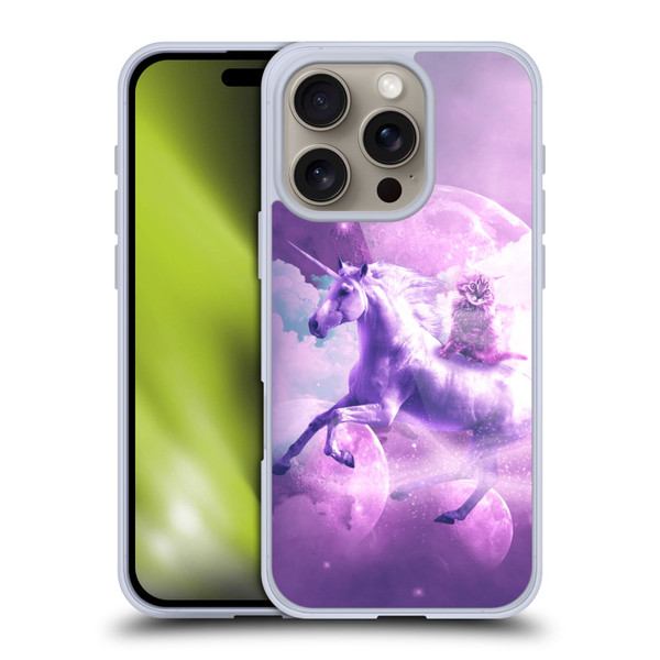 Random Galaxy Space Unicorn Ride Purple Galaxy Cat Soft Gel Case for Apple iPhone 16 Pro