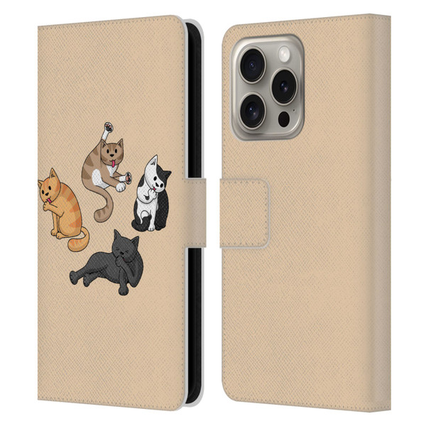 Beth Wilson Doodle Cats 2 Washing Time Leather Book Wallet Case Cover For Apple iPhone 16 Pro