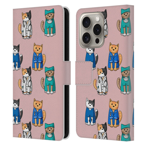 Beth Wilson Doodle Cats 2 Professionals Leather Book Wallet Case Cover For Apple iPhone 16 Pro