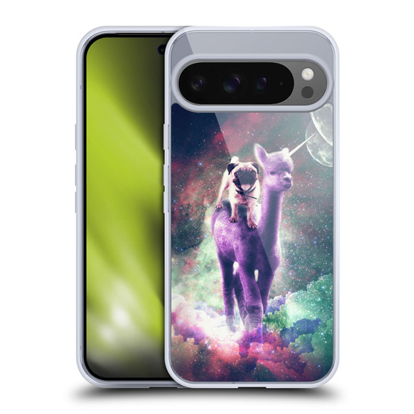 Random Galaxy Space Unicorn Ride Pug Riding Llama Soft Gel Case for Google Pixel 9 Pro XL