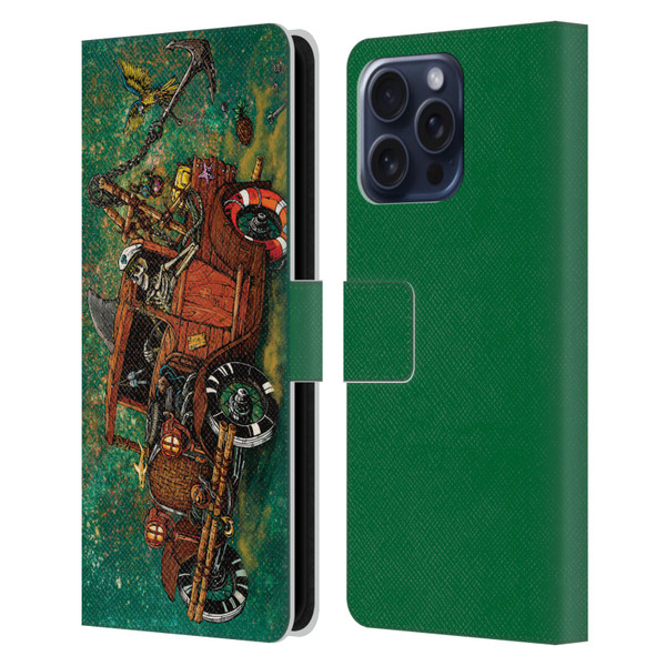 David Lozeau Skeleton Grunge Tiki Towing Leather Book Wallet Case Cover For Apple iPhone 16 Pro Max