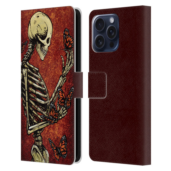 David Lozeau Skeleton Grunge Butterflies Leather Book Wallet Case Cover For Apple iPhone 16 Pro Max