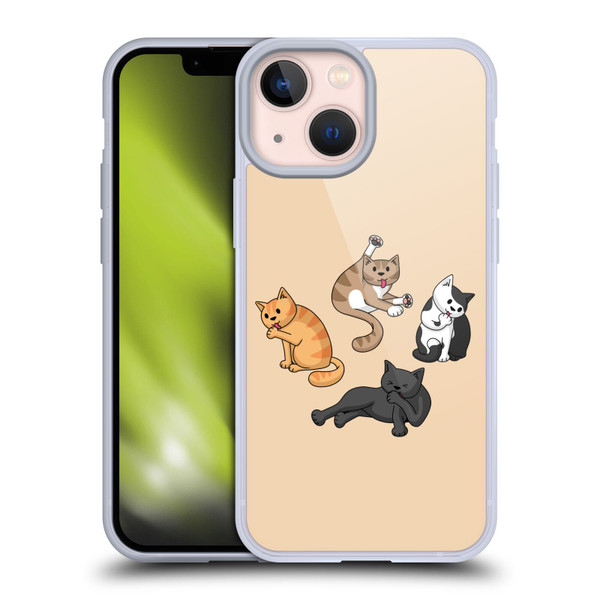 Beth Wilson Doodle Cats 2 Washing Time Soft Gel Case for Apple iPhone 13 Mini