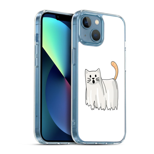 Beth Wilson Doodle Cats 2 Halloween Ghost Soft Gel Case for Apple iPhone 13 Mini & MagSafe