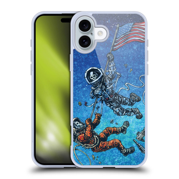 David Lozeau Skeleton Grunge Astronaut Battle Soft Gel Case for Apple iPhone 16 Plus