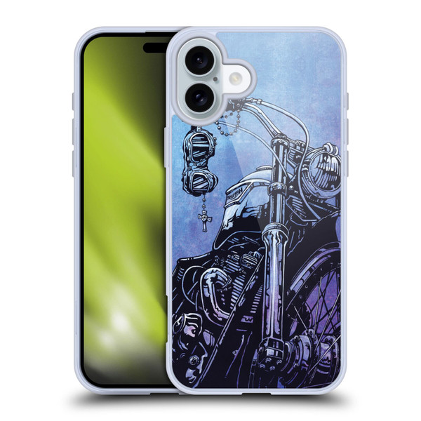 David Lozeau Skeleton Grunge Motorcycle Soft Gel Case for Apple iPhone 16 Plus
