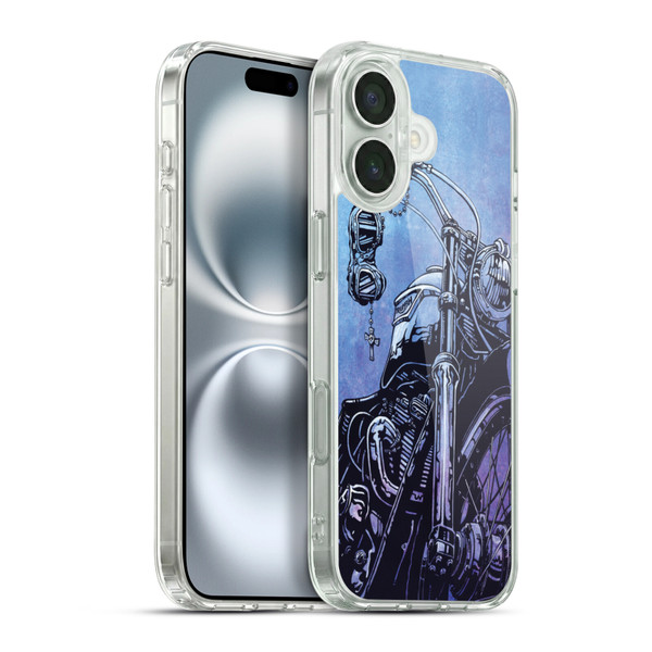 David Lozeau Skeleton Grunge Motorcycle Soft Gel Case for Apple iPhone 16 Plus & MagSafe