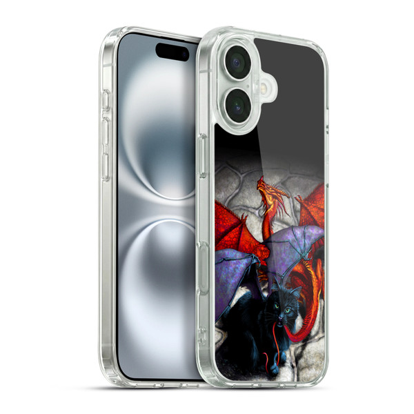 Stanley Morrison Art Bat Winged Black Cat & Dragon Soft Gel Case for Apple iPhone 16 Plus & MagSafe