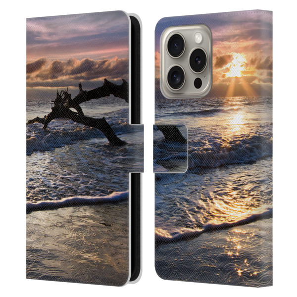 Celebrate Life Gallery Beaches Sparkly Water At Driftwood Leather Book Wallet Case Cover For Apple iPhone 16 Pro