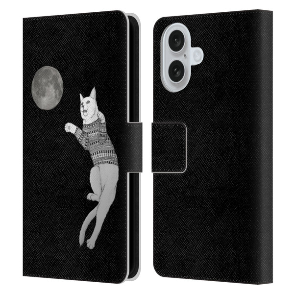 Barruf Animals Cat-ch The Moon Leather Book Wallet Case Cover For Apple iPhone 16