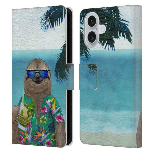 Barruf Animals Sloth In Summer Leather Book Wallet Case Cover For Apple iPhone 16