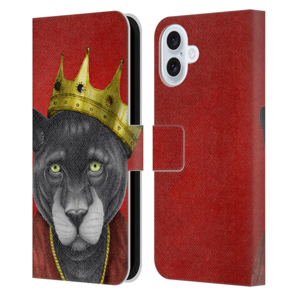 Barruf Animals The King Panther Leather Book Wallet Case Cover For Apple iPhone 16 Plus
