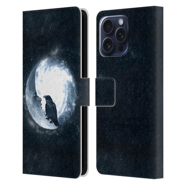 Barruf Animals Crow and Its Moon Leather Book Wallet Case Cover For Apple iPhone 16 Pro Max