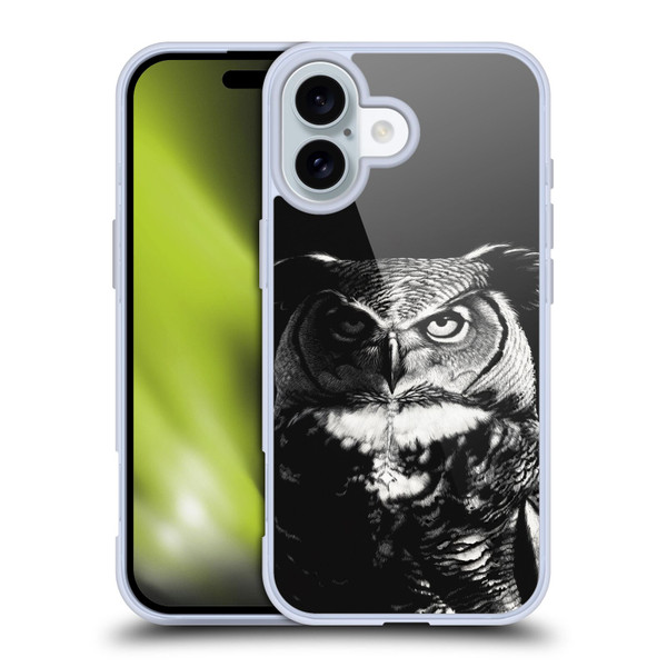 Stanley Morrison Black And White Great Horned Owl Soft Gel Case for Apple iPhone 16