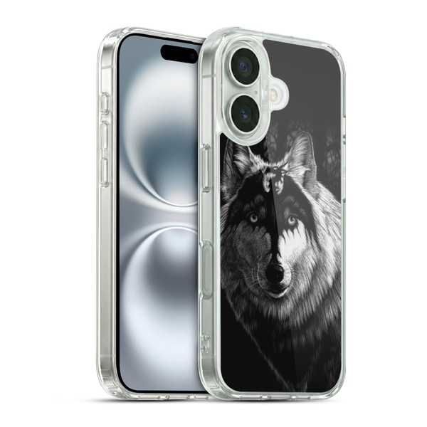 Stanley Morrison Black And White Gray Wolf With Dragon Marking Soft Gel Case for Apple iPhone 16 & MagSafe