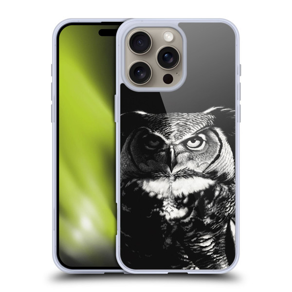 Stanley Morrison Black And White Great Horned Owl Soft Gel Case for Apple iPhone 16 Pro Max