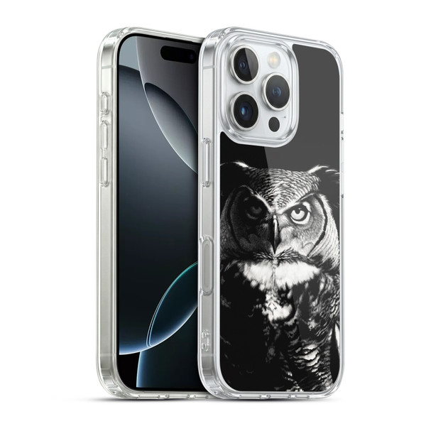 Stanley Morrison Black And White Great Horned Owl Soft Gel Case for Apple iPhone 16 Pro & MagSafe