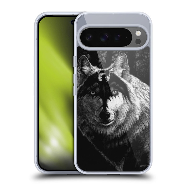 Stanley Morrison Black And White Gray Wolf With Dragon Marking Soft Gel Case for Google Pixel 9 Pro XL