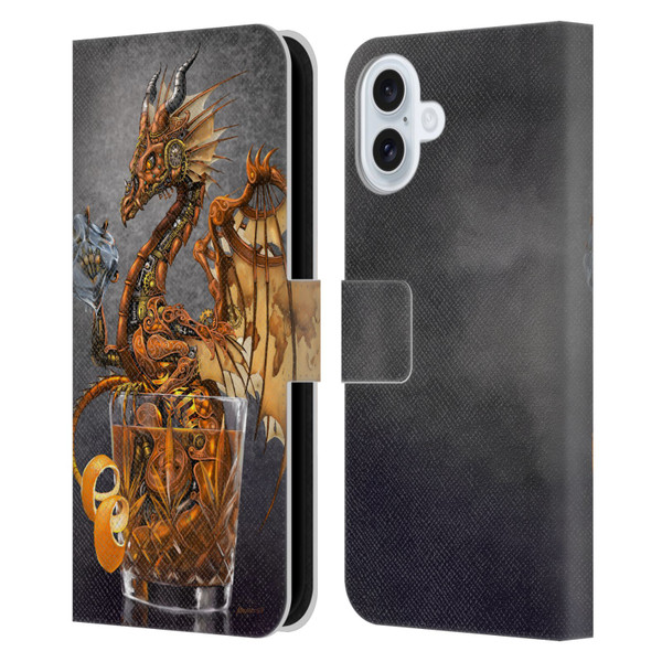 Stanley Morrison Dragons Gold Steampunk Drink Leather Book Wallet Case Cover For Apple iPhone 16 Plus