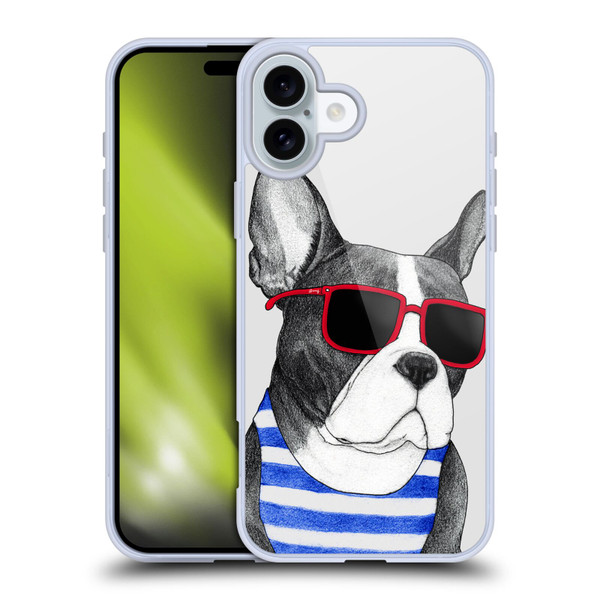 Barruf Dogs Frenchie Summer Style Soft Gel Case for Apple iPhone 16 Plus